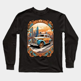 Classic Car City Sunset retro vintage floral design Long Sleeve T-Shirt